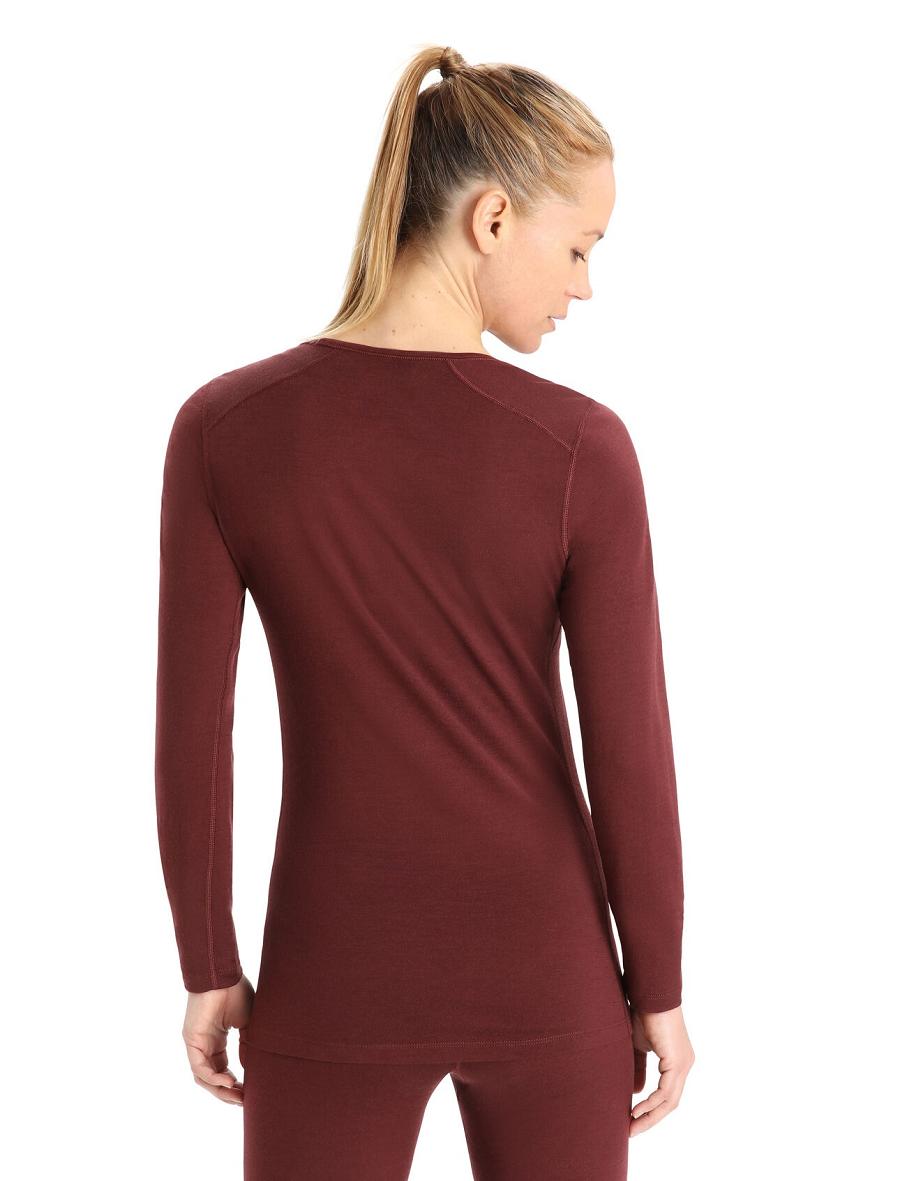 Women's Icebreaker Merino 200 Oasis Long Sleeve Scoop Neck Thermal Top Base Layers Espresso | CA 1072PJJQ